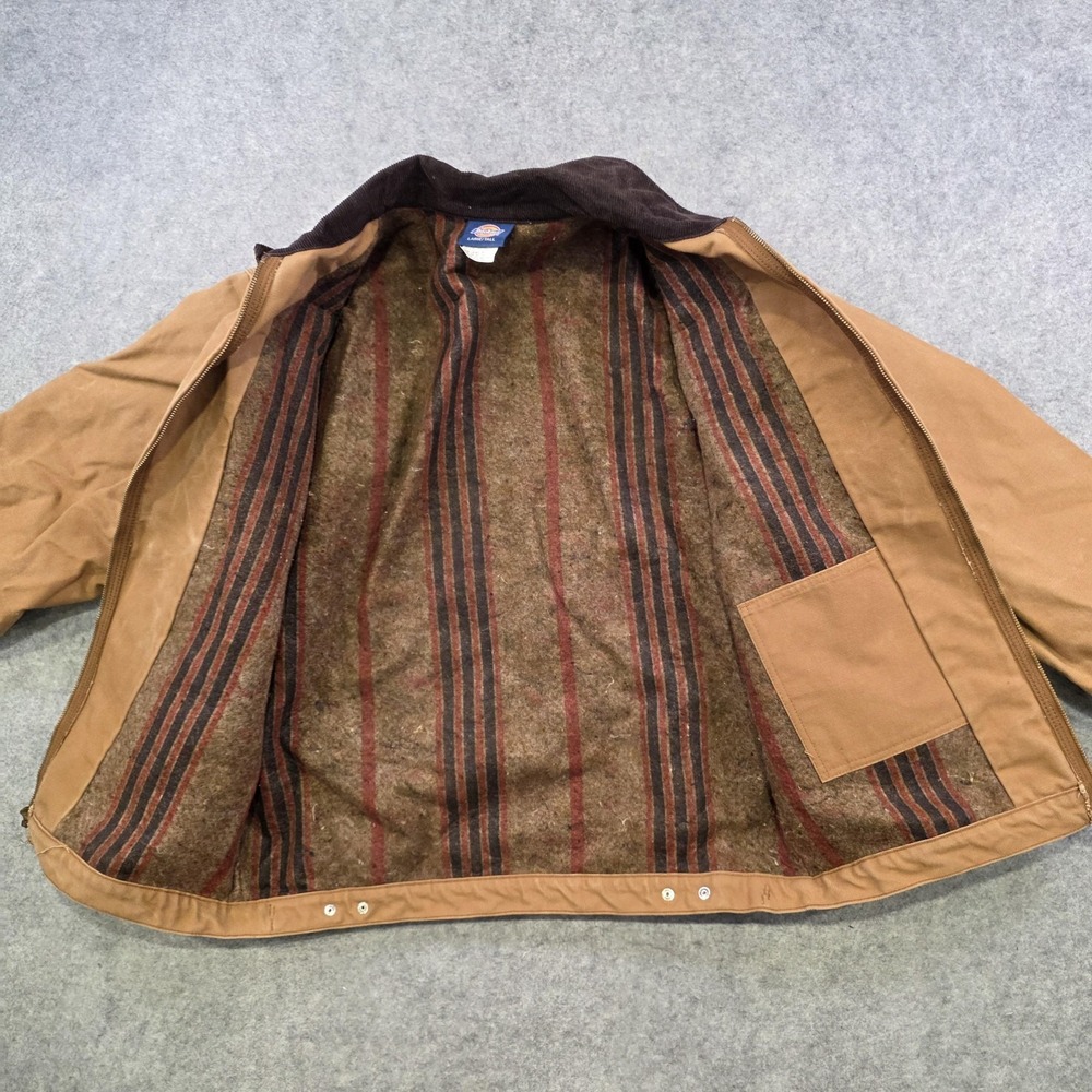 VTG Dickies Jacket Mens LT Brown Blanket Lined Bomber Workwear Corduroy Collar - Picture 10 of 14